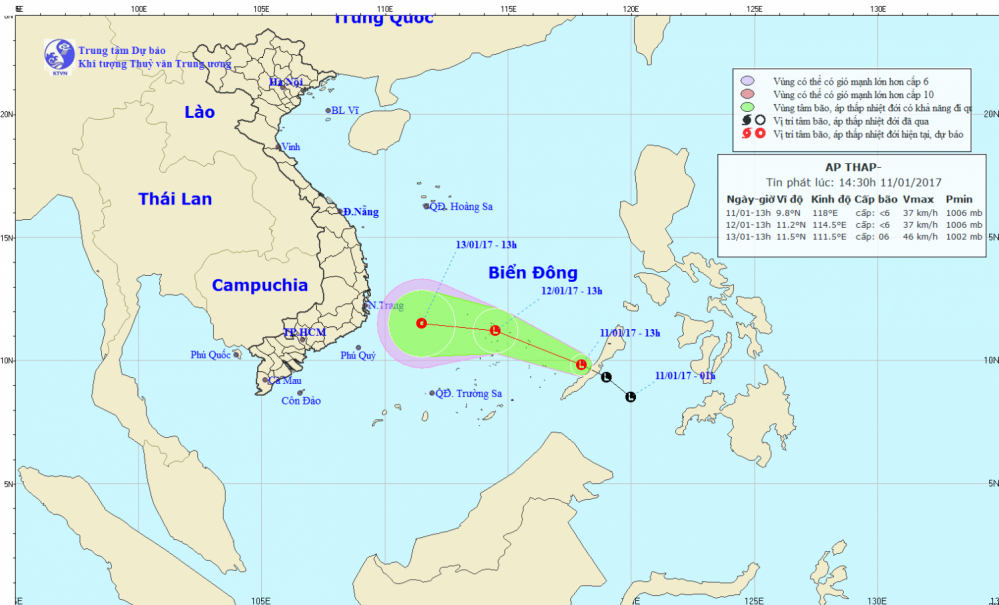 Tin về vùng áp thấp trên Biển Đông