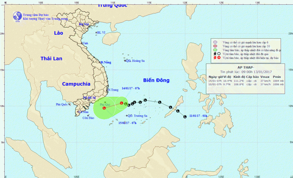 Tin về vùng áp thấp trên Biển Đông