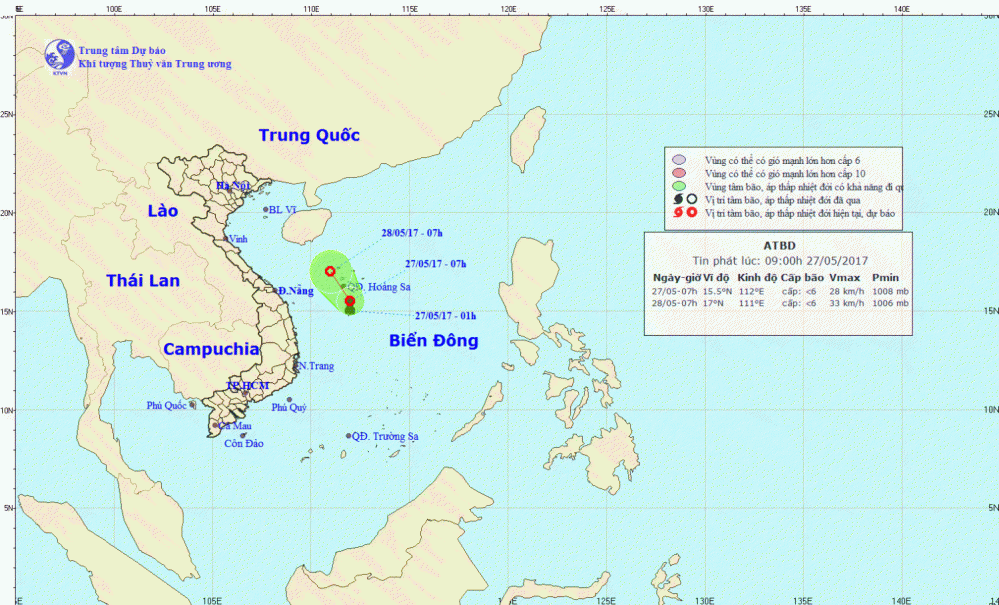 Tin về vùng áp thấp trên Biển Đông