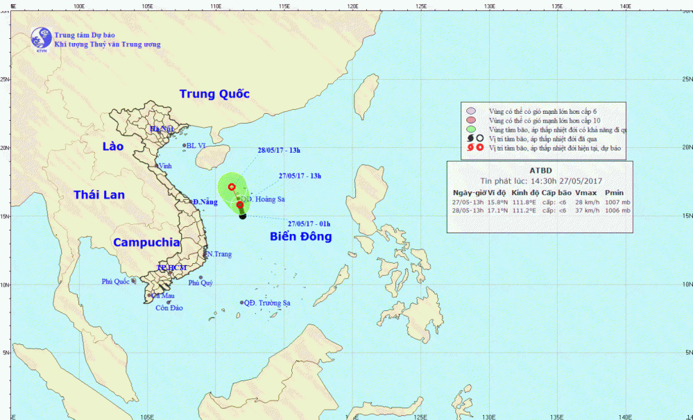 Tin về vùng áp thấp trên Biển Đông