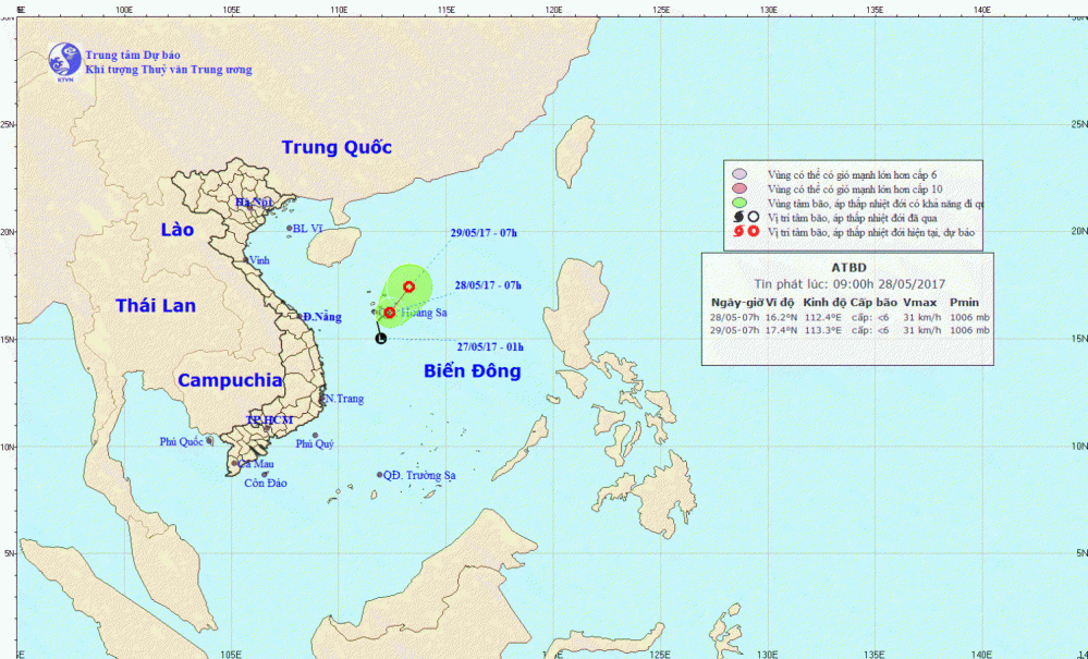 Tin về vùng áp thấp trên Biển Đông