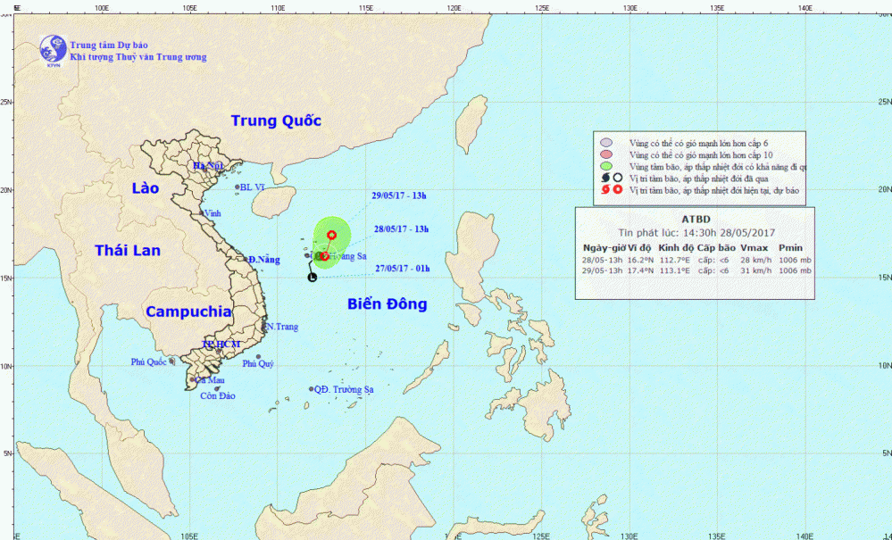 Tin về vùng áp thấp trên Biển Đông