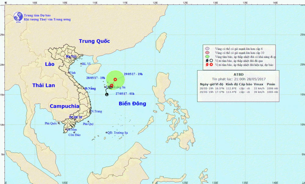 Tin về vùng áp thấp trên Biển Đông