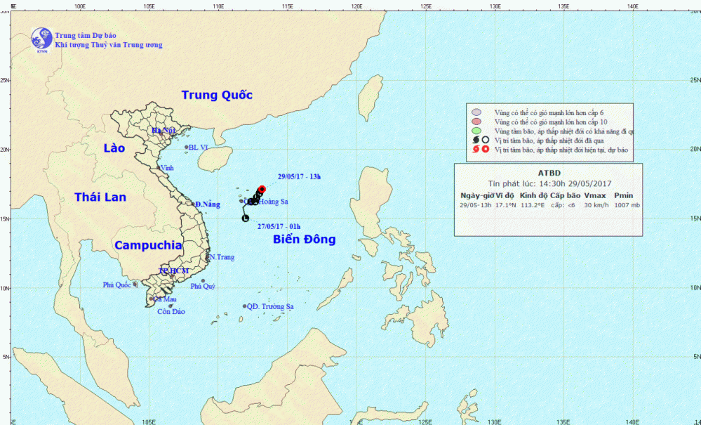 Tin về vùng áp thấp trên Biển Đông