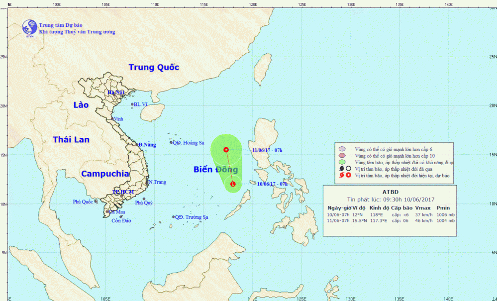 Tin về vùng áp thấp trên Biển Đông