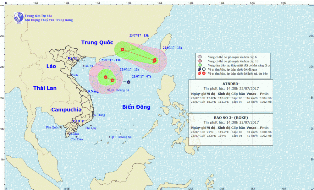 Tin áp thấp nhiệt đới trên Biển Đông và tin bão trên Đông Bắc Biển Đông (cơn bão số 3)