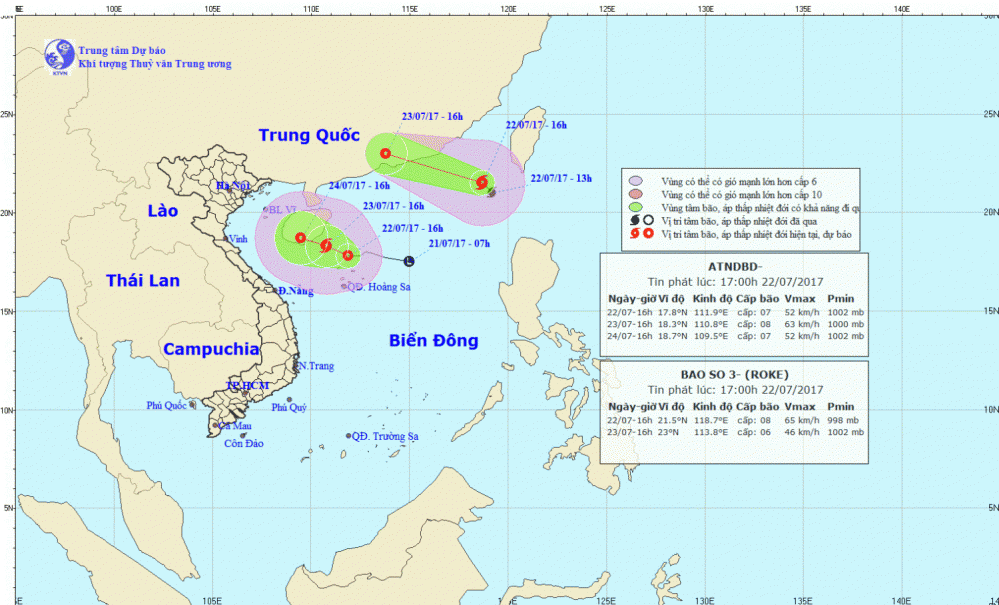 Tin áp thấp nhiệt đới trên Biển Đông và tin bão trên Biển Đông (cơn bão số 3 - ROKE)