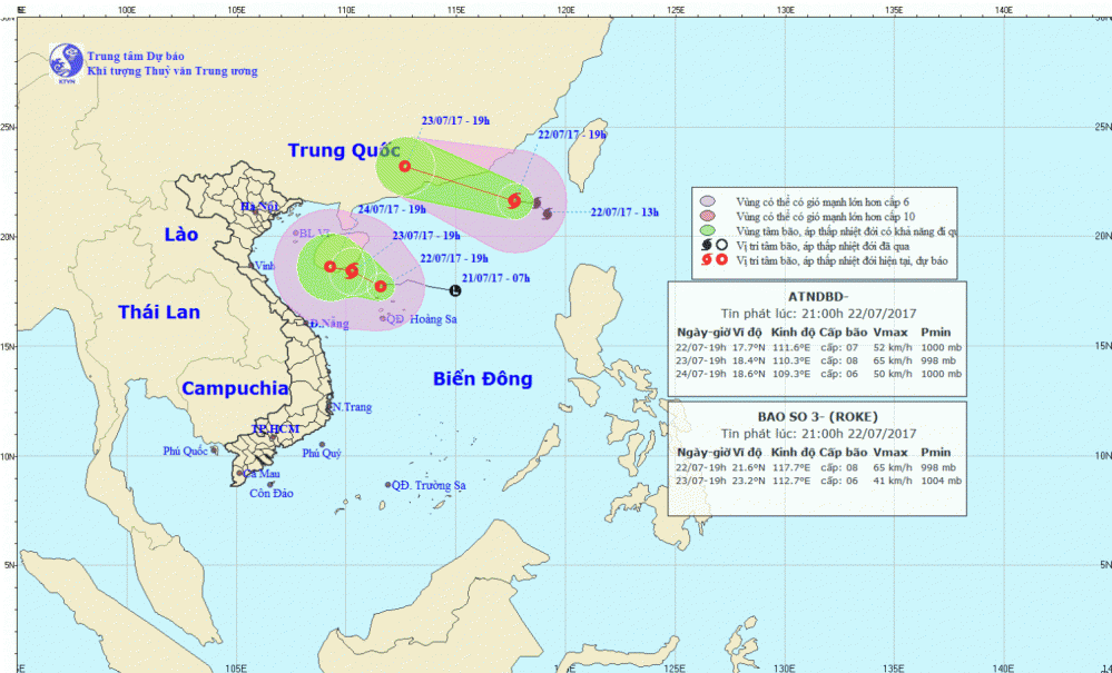 Tin áp thấp nhiệt đới trên Biển Đông và tin bão trên Biển Đông (bão số 3)