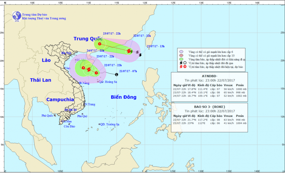 Tin áp thấp nhiệt đới trên Biển Đông và tin bão trên Biển Đông (bão số 3)