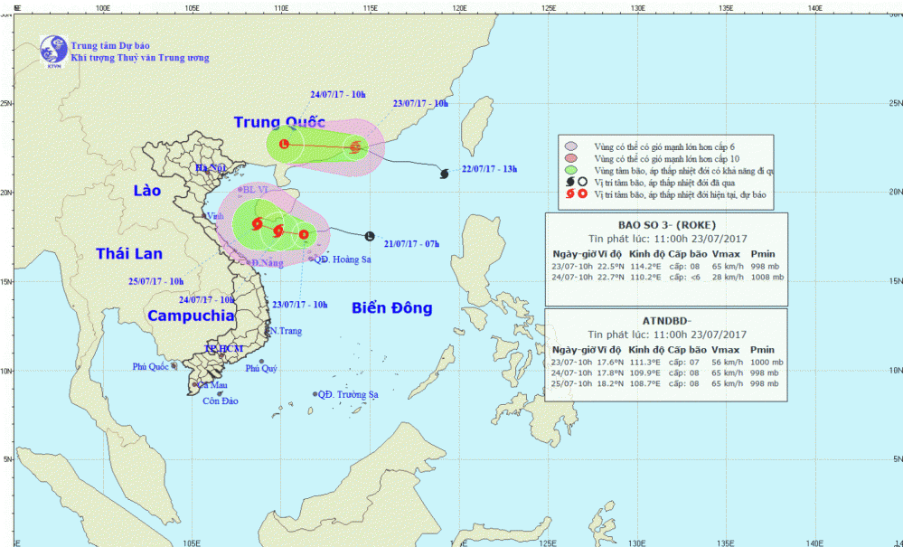 Tin áp thấp nhiệt đới trên Biển Đông và tin bão trên Biển Đông (bão số 3)