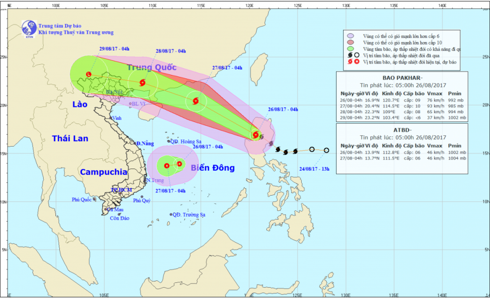 Tin áp thấp nhiệt đới trên Biển Đông và tin bão gần Biển Đông (cơn bão Pakhar)