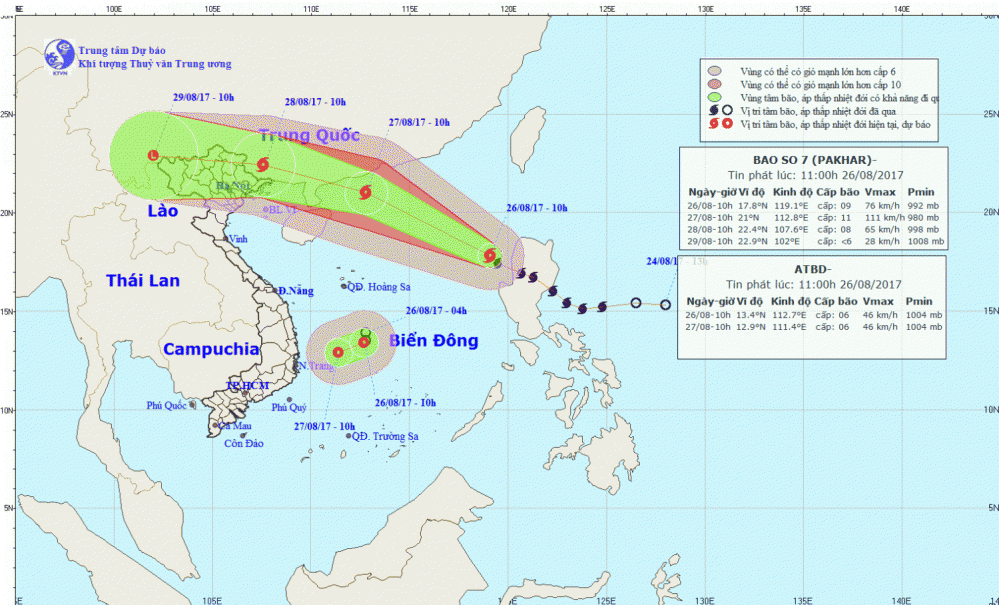 Tin bão trên Biển Đông (cơn bão số 7), tin áp thấp nhiệt đới trên Biển Đông