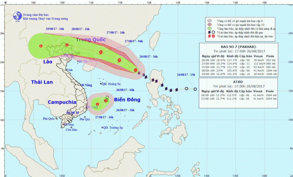 Tin bão trên Biển Đông (cơn bão số 7) và tin ATNĐ trên Biển Đông
