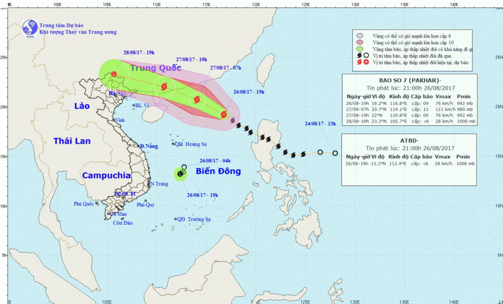 Tin bão trên Biển Đông (cơn bão số 7) và tin ATNĐ trên Biển Đông