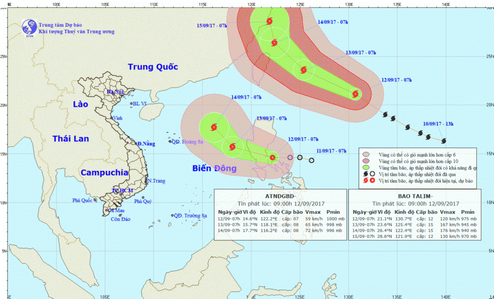 Tin về cơn bão TALIM và Áp thấp nhiệt đới gần Biển Đông