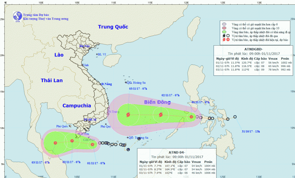 Tin áp thấp nhiệt đới gần bờ và tin áp thấp nhiệt đới gần Biển Đông