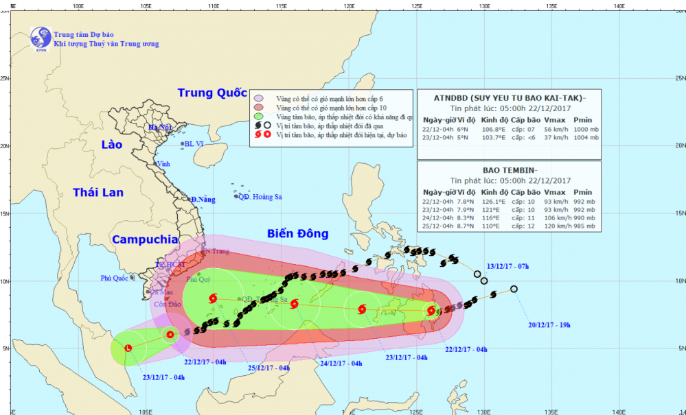 Tin áp thấp nhiệt đới trên Biển Đông (suy yếu từ bão số 15) và tin bão gần Biển Đông (bão Tembin)