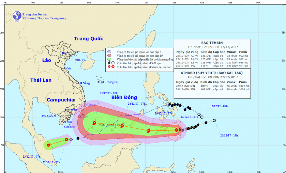 Tin bão gần Biển Đông (bão Tembin) và tin áp thấp nhiệt đới trên Biển Đông