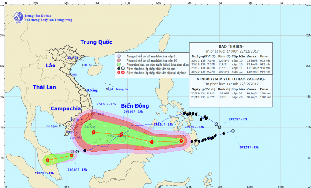 Tin bão gần Biển Đông (bão Tembin) và tin áp thấp nhiệt đới trên Biển Đông (suy yếu từ bão số 15)