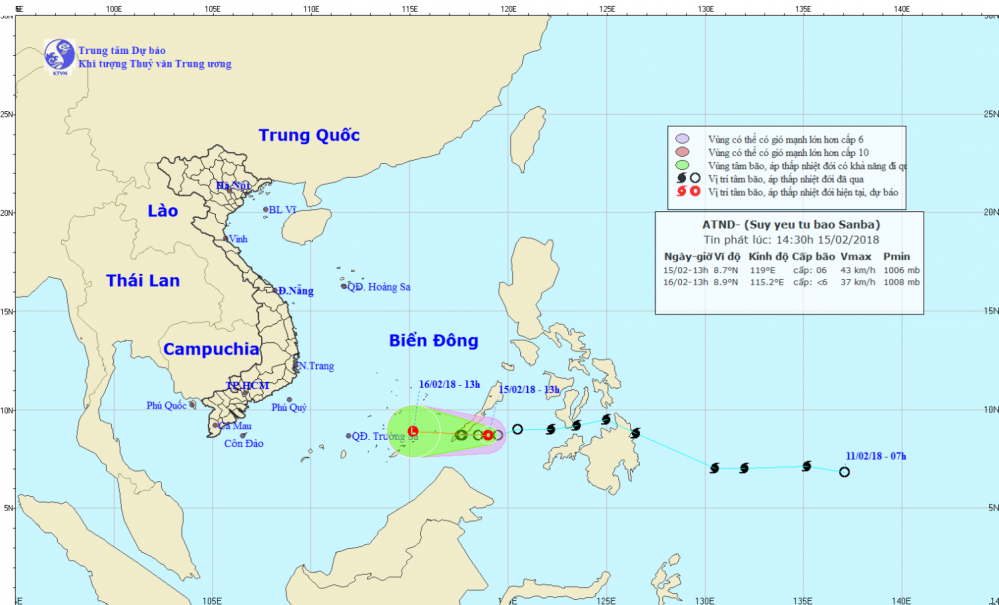 Tin áp thấp nhiệt đới gần Biển Đông (suy yếu từ bão Sanba)