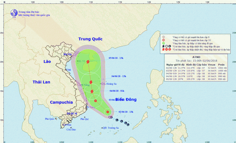 Tin áp thấp nhiệt đới trên Biển Đông (14h30 ngày 02/6)