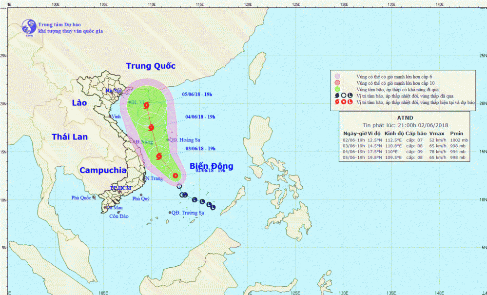 Tin áp thấp nhiệt đới trên Biển Đông (21h00 ngày 02/6)