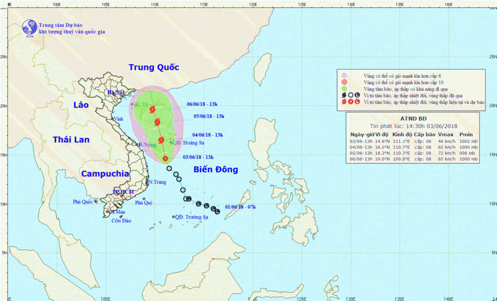 Tin áp thấp nhiệt đới trên Biển Đông (21h00 ngày 03/6)