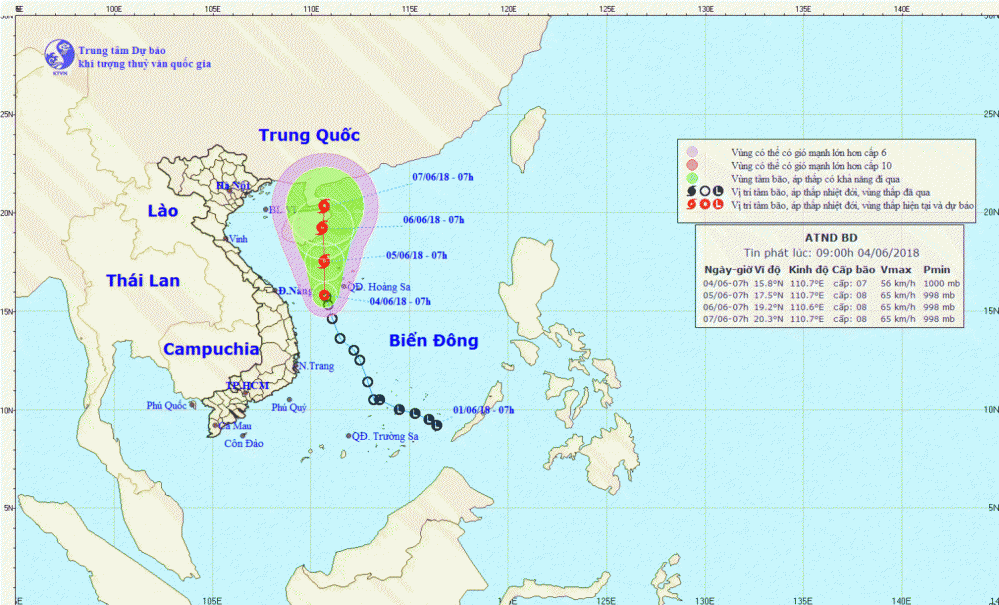 Tin áp thấp nhiệt đới trên Biển Đông (09h00 ngày 04/6)