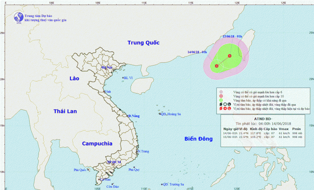 Tin áp thấp nhiệt đới trên Biển Đông (04h00 ngày 14/6)