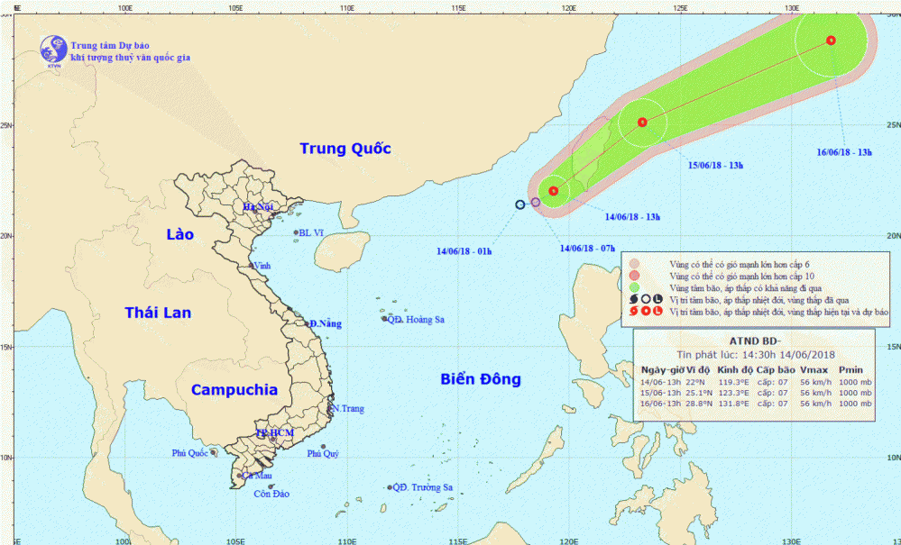 Tin áp thấp nhiệt đới trên Biển Đông (14h30 ngày 14/6)