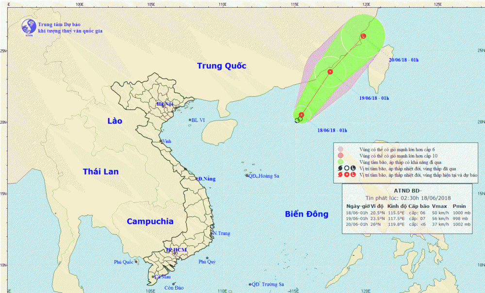 Tin áp thấp nhiệt đới trên Biển Đông (02h30 ngày 18/6)