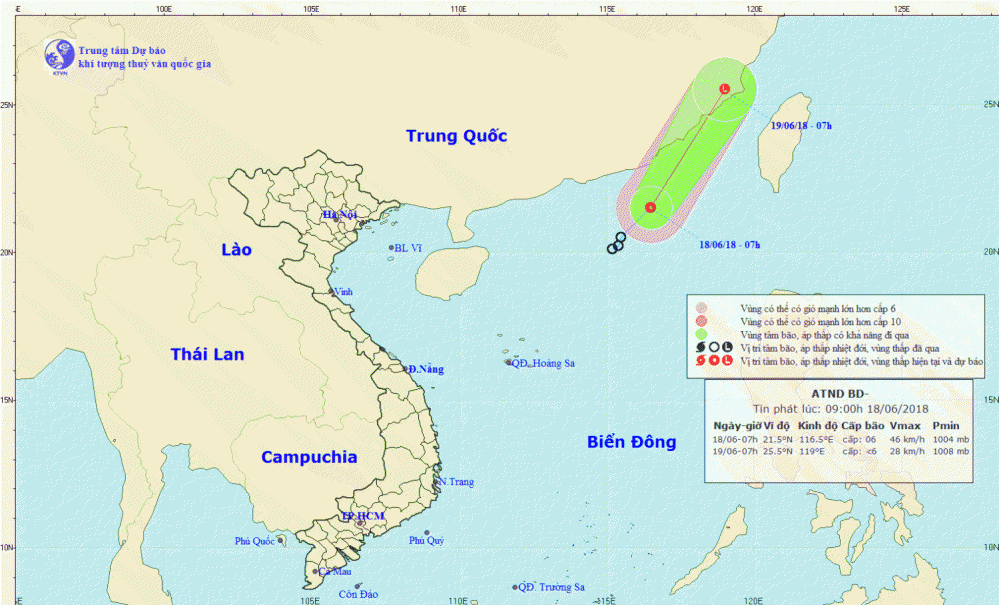 Tin áp thấp nhiệt đới trên Biển Đông (09h00 ngày 18/6)
