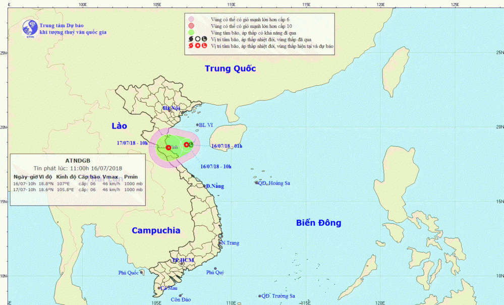 Tin áp thấp nhiệt đới gần bờ (11h00 ngày 16/7)
