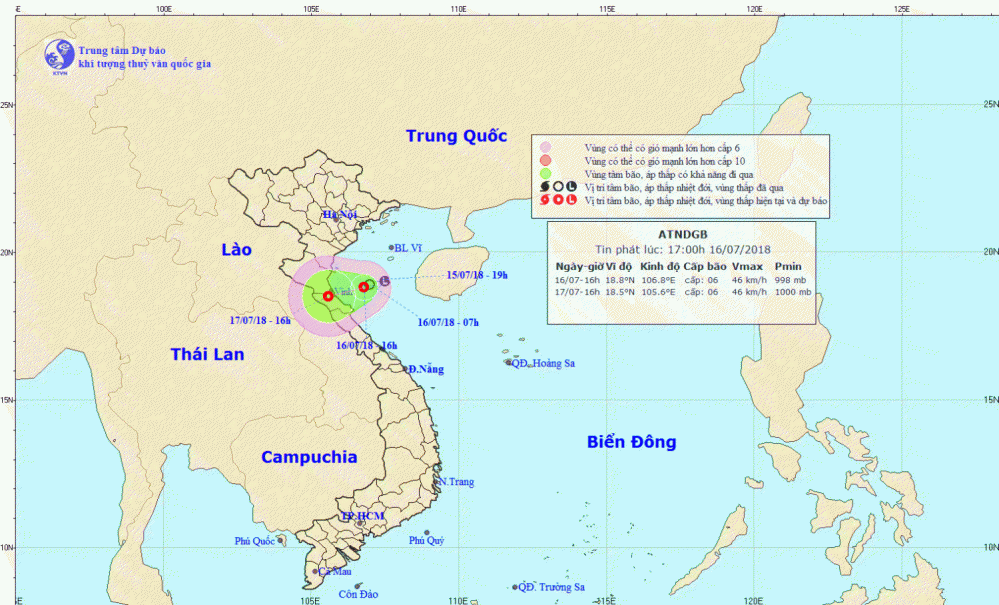 Tin áp thấp nhiệt đới gần bờ (17h00 ngày 16/7)