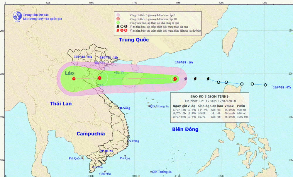 Tin bão gần bờ - cơn bão số 3 (17h00 ngày 17/7)