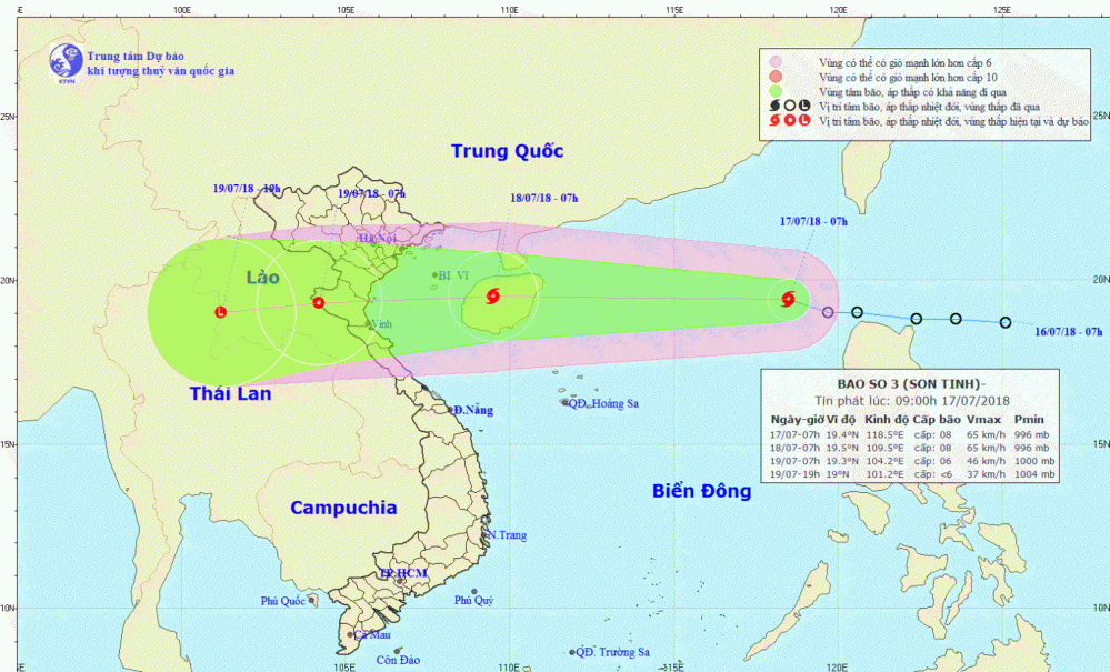 Tin bão trên Biển Đông - Cơn bão số 3 (09h00 ngày 17/7)