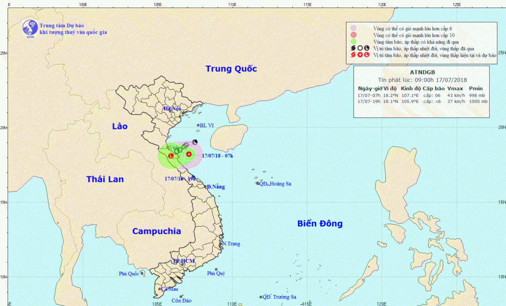 Tin áp thấp nhiệt đới gần bờ (09h00 ngày 17/7)