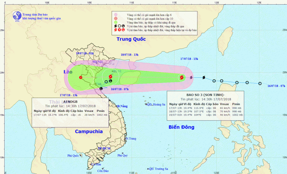 Tin bão gần bờ - cơn bão số 3 (14h30 ngày 17/7)
