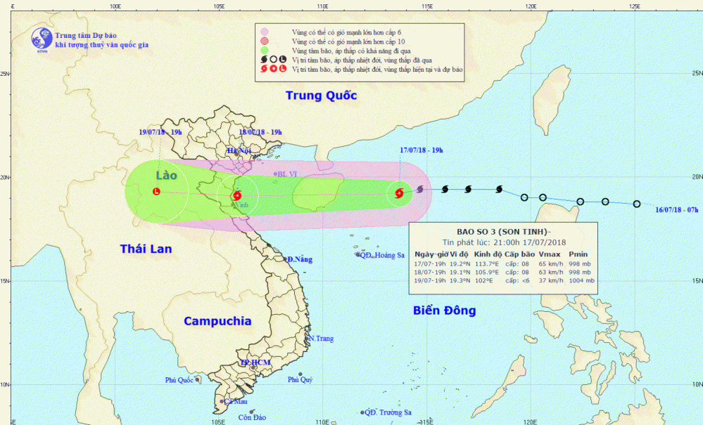 Tin bão gần bờ - cơn bão số 3 (21h00 ngày 17/7)
