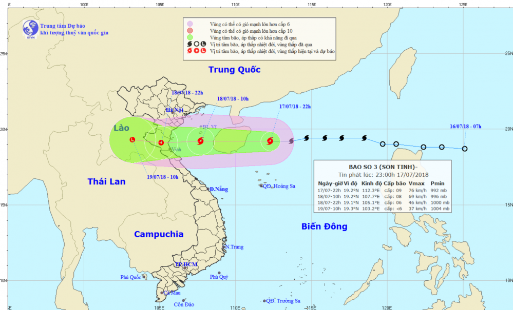 Tin bão gần bờ - cơn bão số 3 (23h00 ngày 18/7)