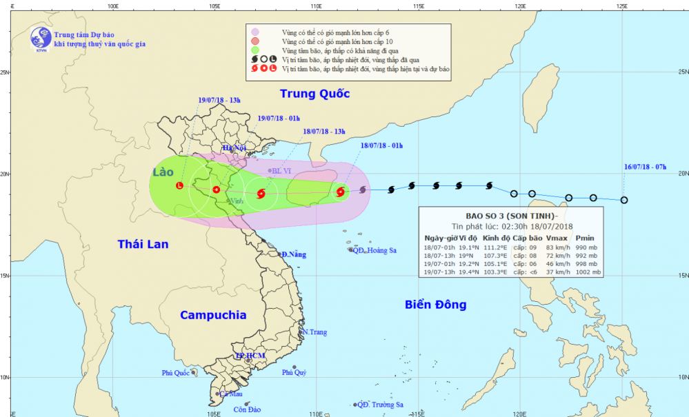 Tin bão khẩn cấp - cơn bão số 3 (02h30 ngày 18/7)