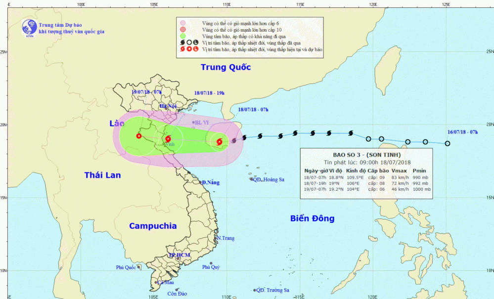 Tin bão khẩn cấp - cơn bão số 3 (09h00 ngày 18/7)