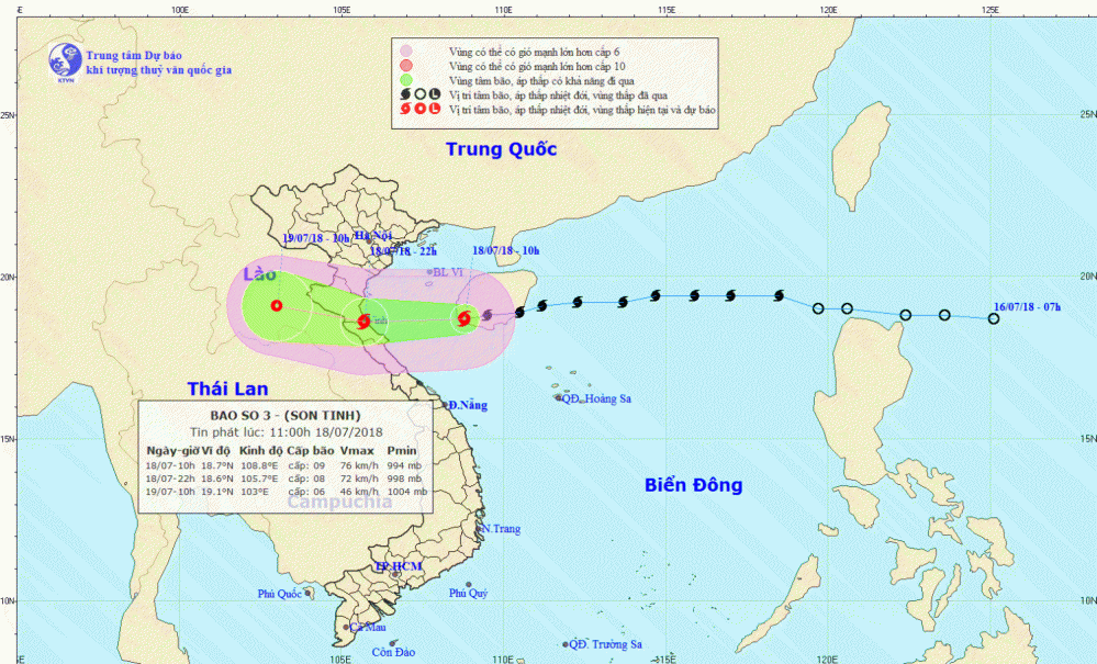 Tin bão khẩn cấp - cơn bão số 3 (11h00 ngày 18/7)