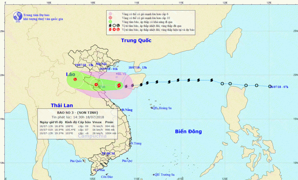 Tin bão khẩn cấp - cơn bão số 3 (14h30 ngày 18/7)