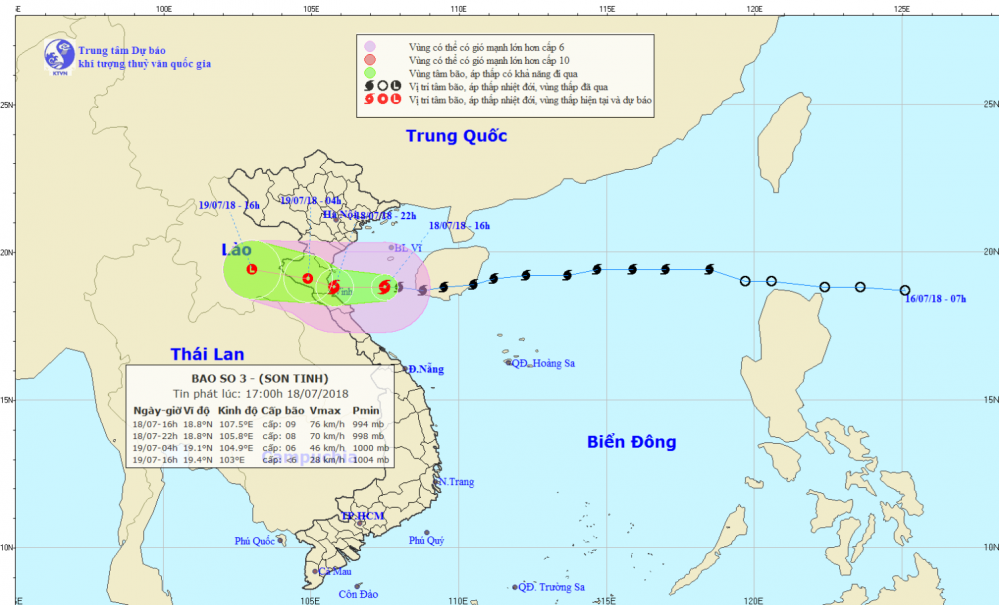 Tin bão khẩn cấp - cơn bão số 3 (17h00 ngày 18/7)