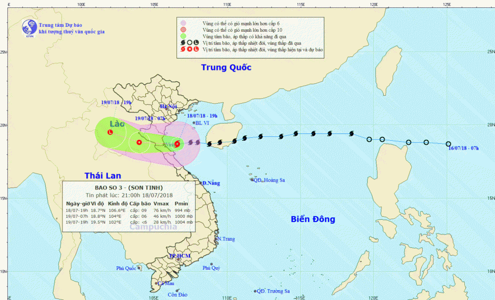Tin bão khẩn cấp - cơn bão số 3 (21h00 ngày 18/7)