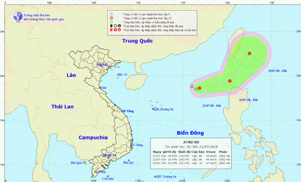 Tin áp thấp nhiệt đới trên Biển Đông (02h30 ngày 21/7)