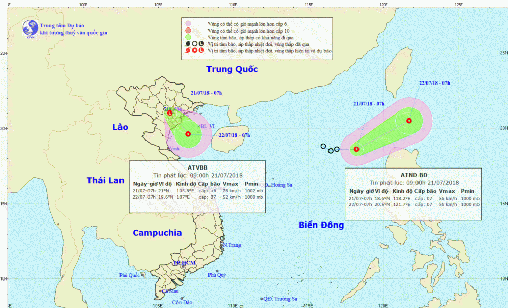 Tin áp thấp nhiệt đới trên Biển Đông (09h00 ngày 21/7)