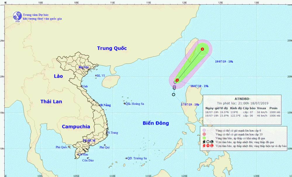 Tin áp thấp nhiệt đới trên Biển Đông (21h00 ngày 18/7)