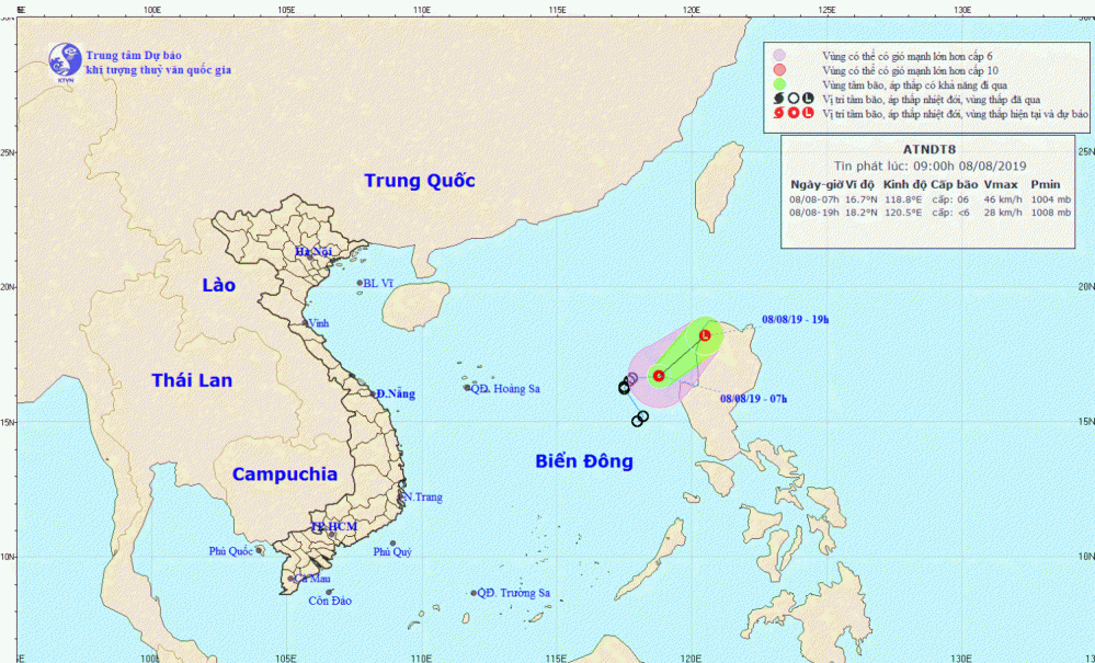 Tin áp thấp nhiệt đới trên Biển Đông (09h00 ngày 08/8)